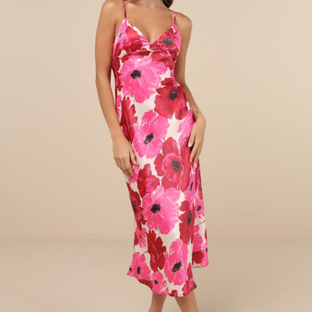 Lulus Adina White Multi Floral Sleeveless Slip Midi Dress - Size S